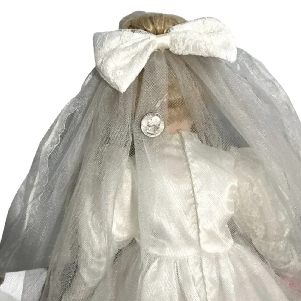 Vintage Porcelain Bride Doll Victorian Wedding Gown Blond Hair Bridal Doll 23 in